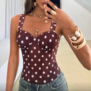 Sequin Hearts Brown Polka Dot Bustier Camisole